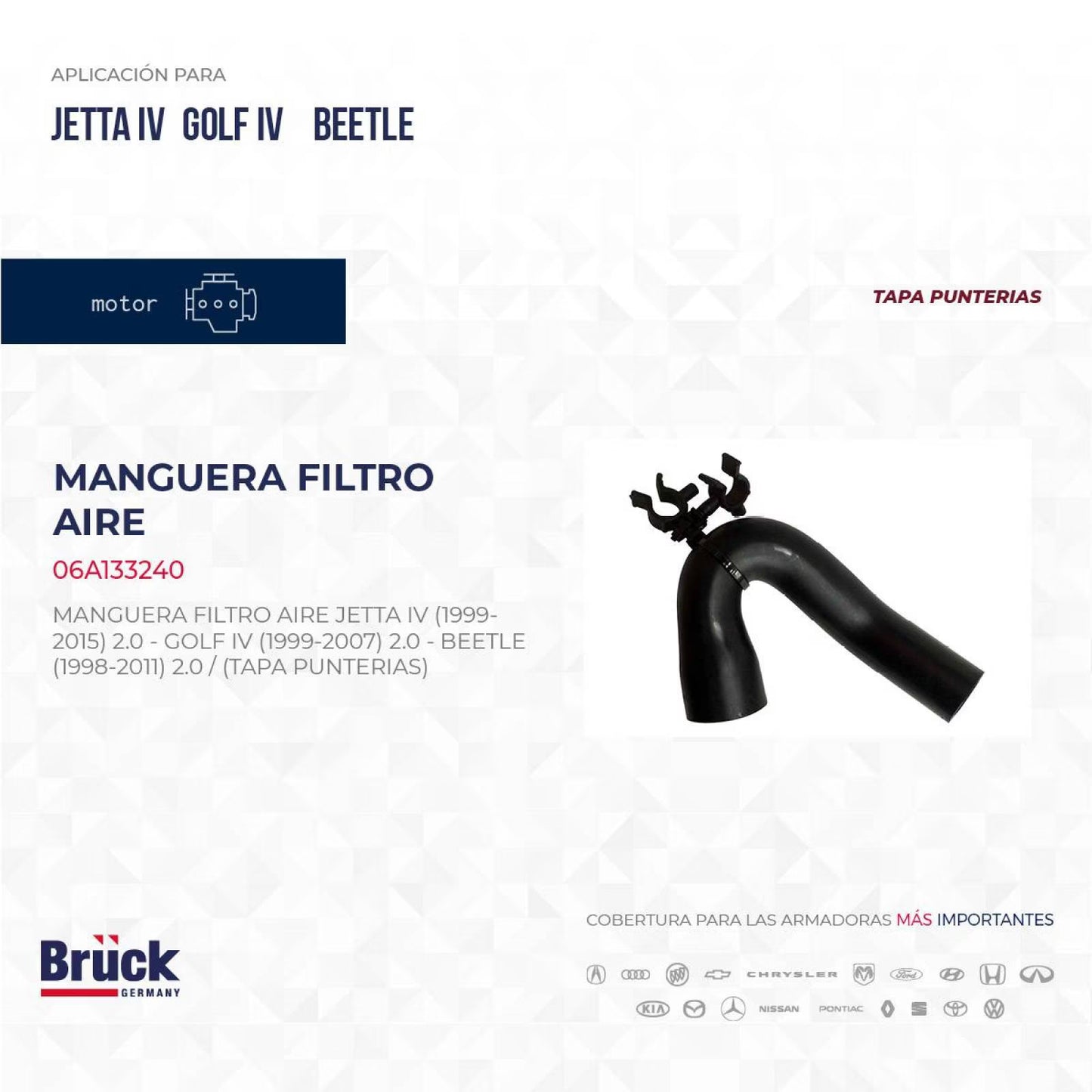 MANGUERA AIRE VOLKSWAGEN JETTA A4 2.0L  1999-2007 CLASICO 2008-2015 BEETLE 1998-2011