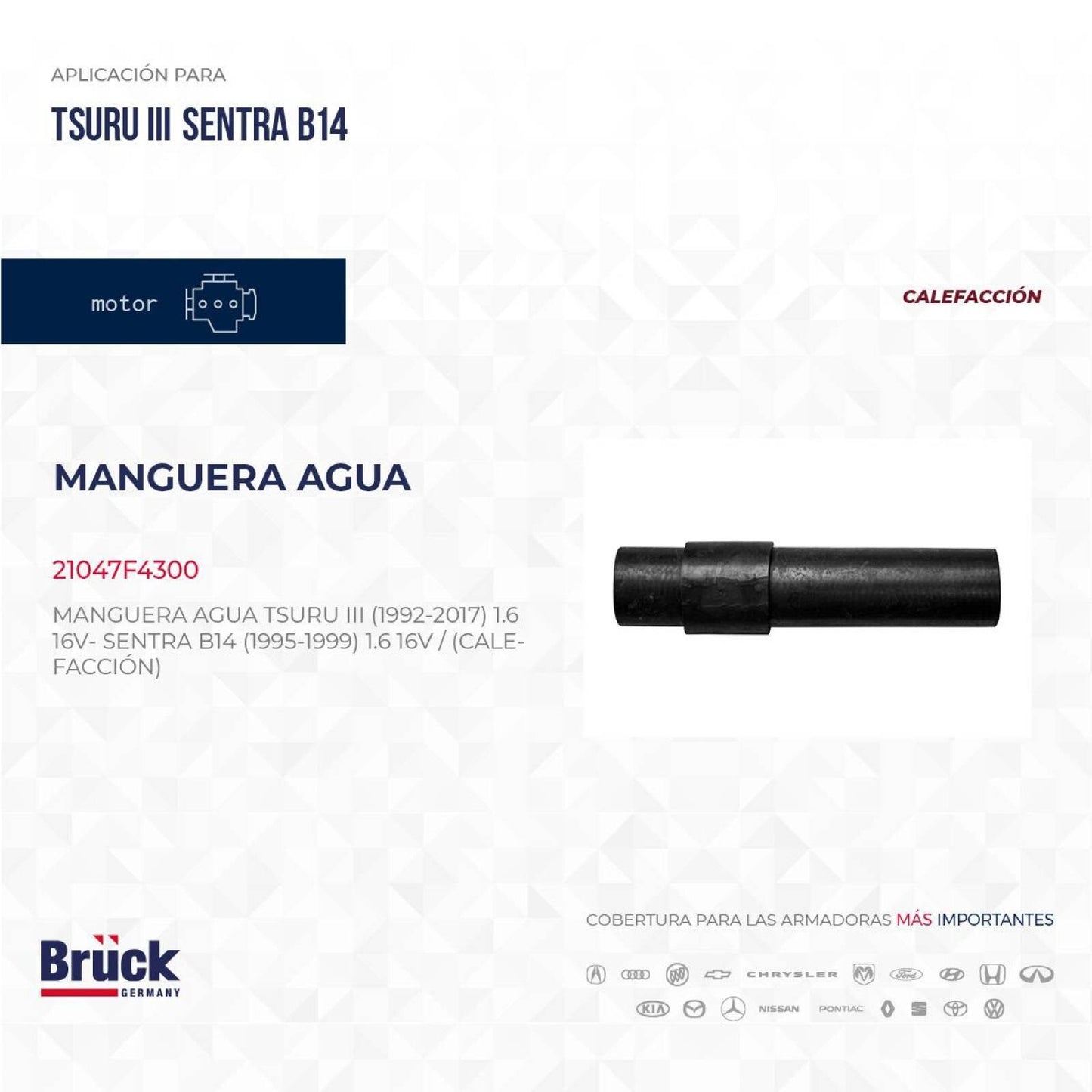MANGUERA AGUA NISSAN TSURU III 1.6L 1992-2017 TSUBAME 1.6L 1992-2004