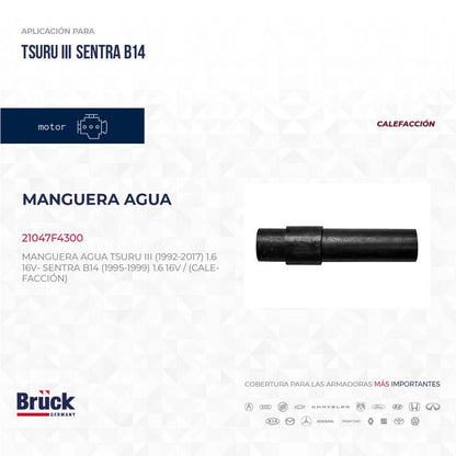 MANGUERA AGUA NISSAN TSURU III 1.6L 1992-2017 TSUBAME 1.6L 1992-2004